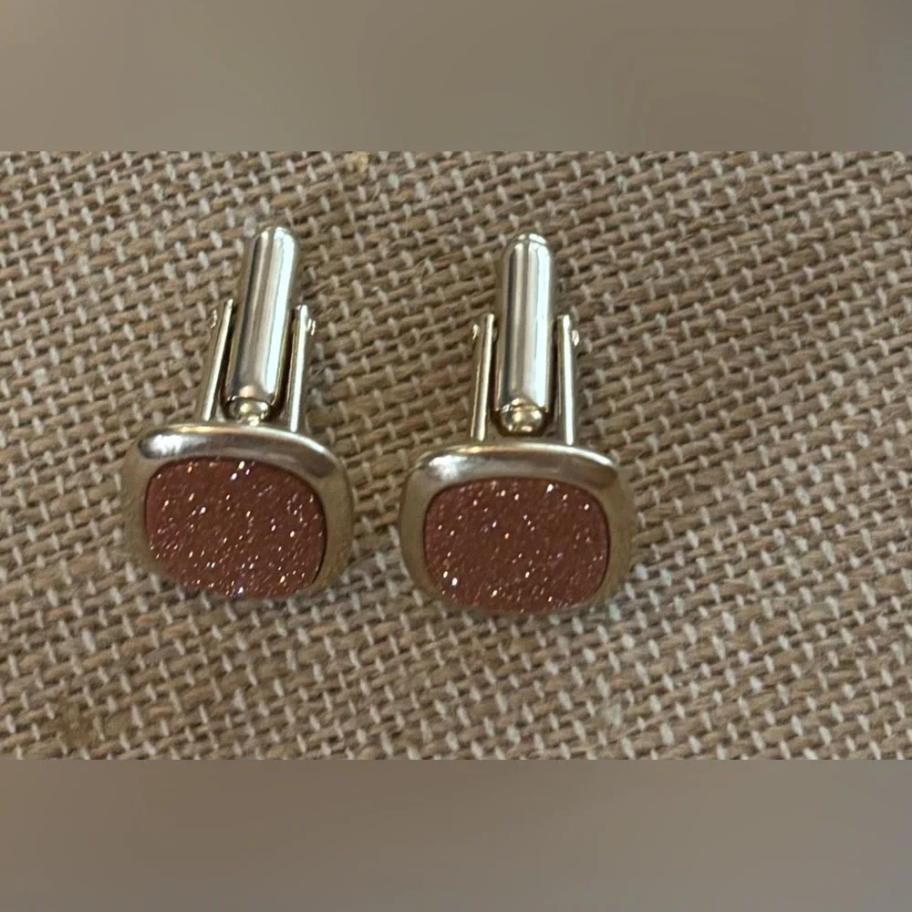 VINTAGE 1970'S ESTATE ANSON GOLD PLATED GOLDSTONE CUFFLINKS GLITTER